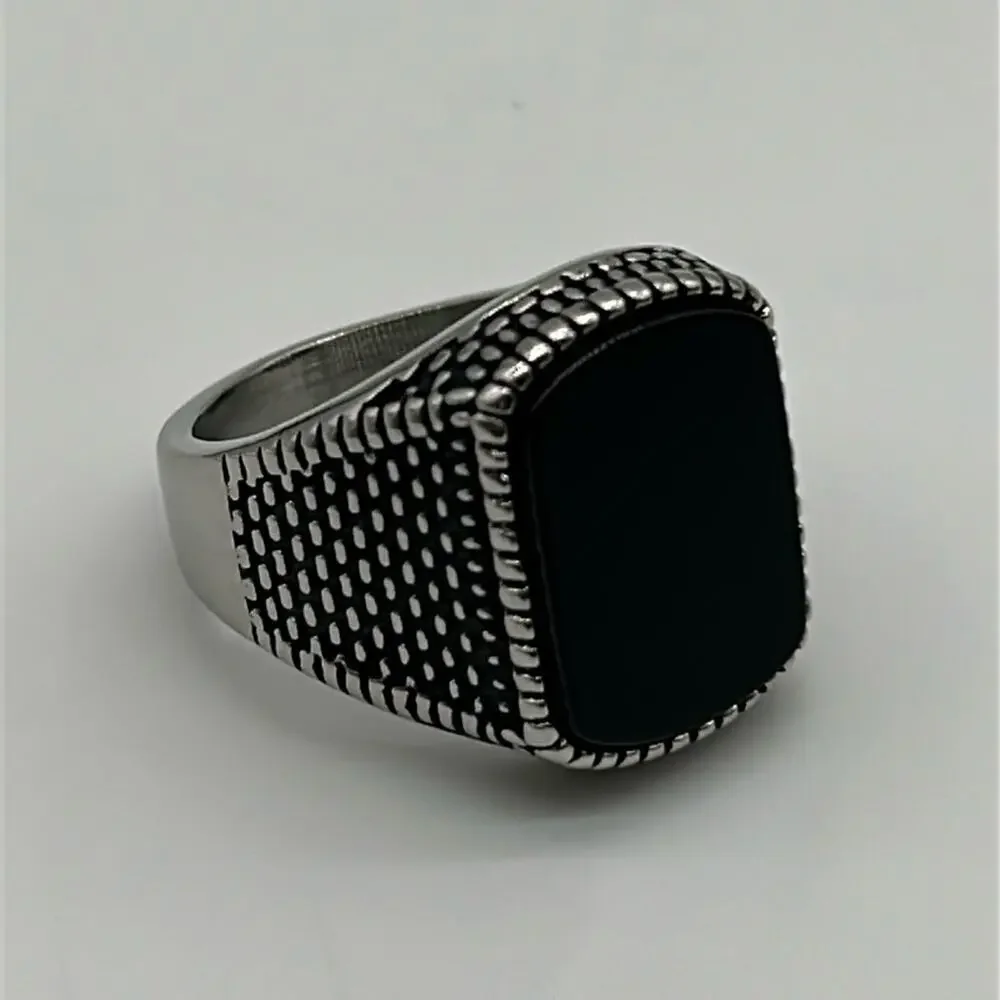 Black Handmade Natural Stone Men's Ring Size 12.5 NWT